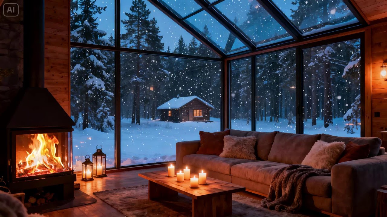 Deep Work Winter Night  Fireplace + Snow Ambience for Productivity