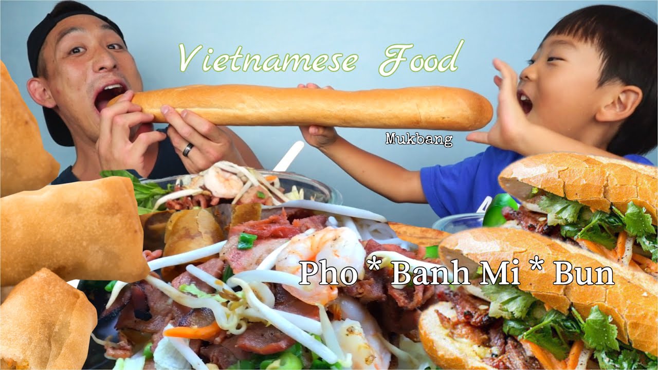 PHO + BANH MI + EGGROLLS + BUN + MORE! Mukbang eating some of our favorite Vietnamese Foods!