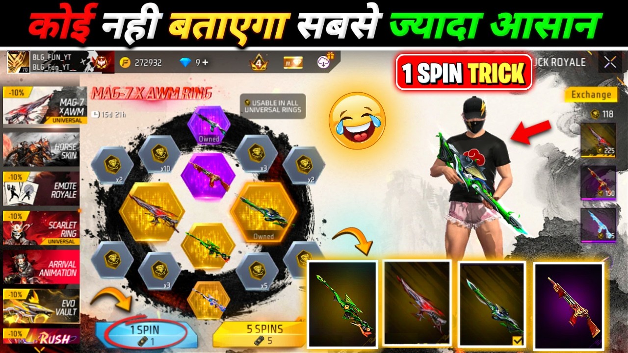 MAG-7 X AWM UNIVERSAL RING EVENT SPIN TRICK 😱 |NEW UNIVERSAL RING ONE SPIN TRICK|FREE FIRE NEW EVENT