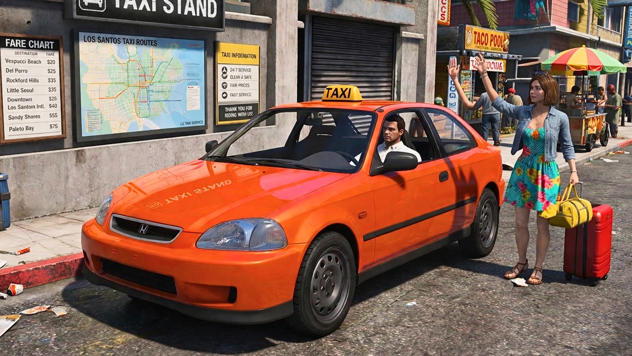 GTA 5 - Realistic Taxi Driver Job in Honda Civic Hatchback | POV Drive