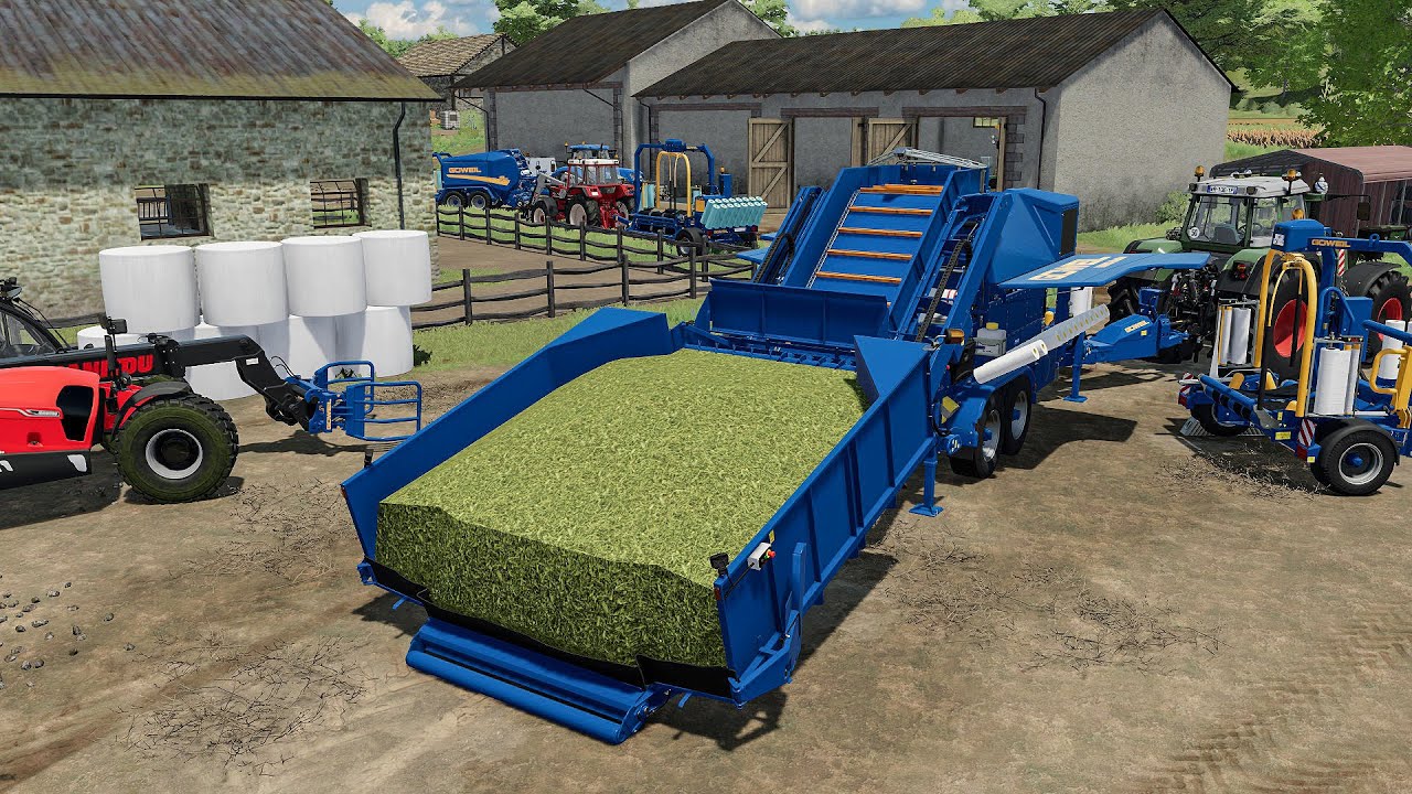 Обмотка силосных тюков и прессование на ферме Old Stream с использованием Goweil DLC | FS 22