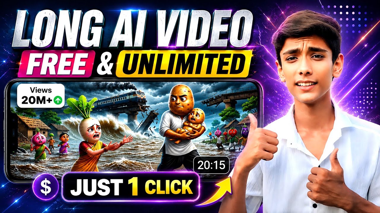 🔥 Long AI Video Kaise Banaye FREE (Realistic 20 Min) | Ai Se Long Video Kaise banaye
