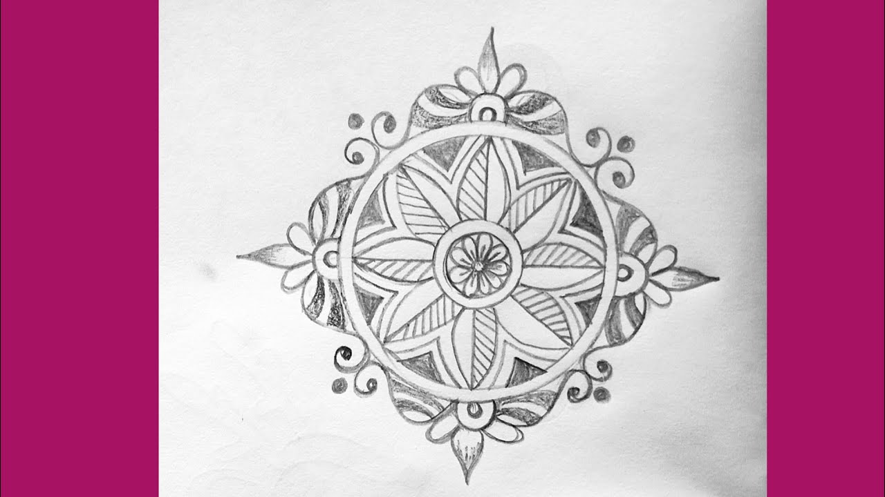 Pencil alpona design/Saraswati Puja special alpona/Alpona on paper/Big round alpona design/Rangoli✍️
