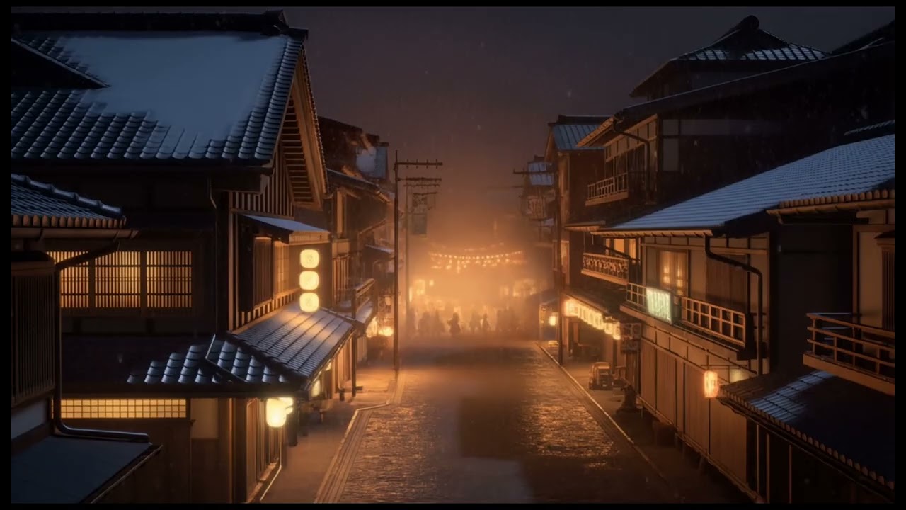 Distant Japanese Night Festival Ambience | Soft Traditional Music, Lanterns & Night Air
