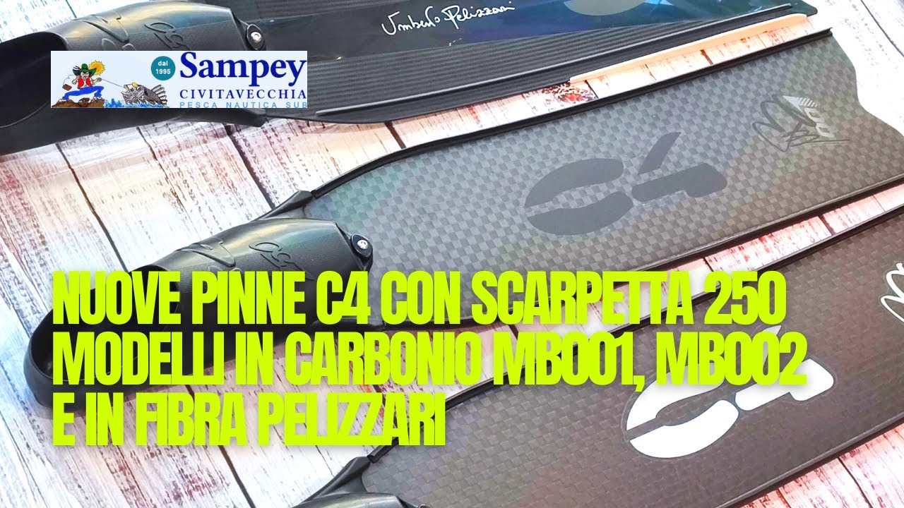 Nuove Pinne C4 Carbon Con Scarpetta 250 Modelli in Carbonio MB001, MB002 e in Fibra Pelizzari