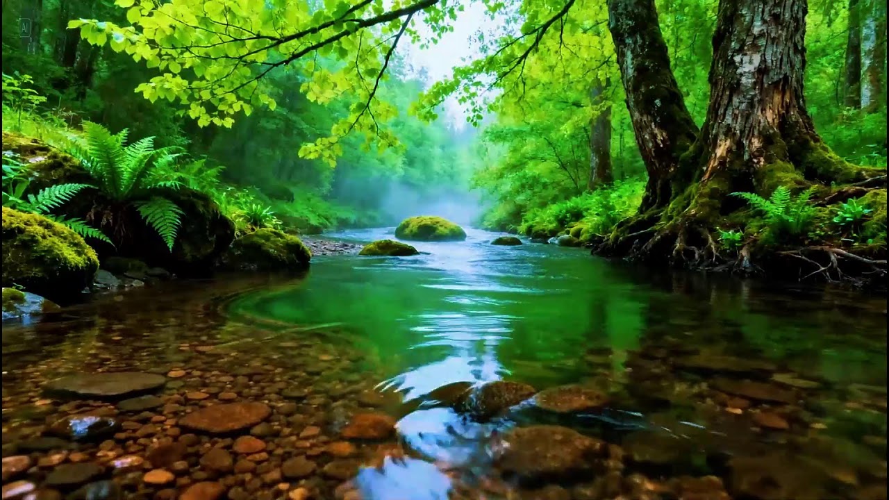 Peaceful Hidden Forest Ambience | Gentle River Stream Ambience | Birds Chirping Softly in Nature