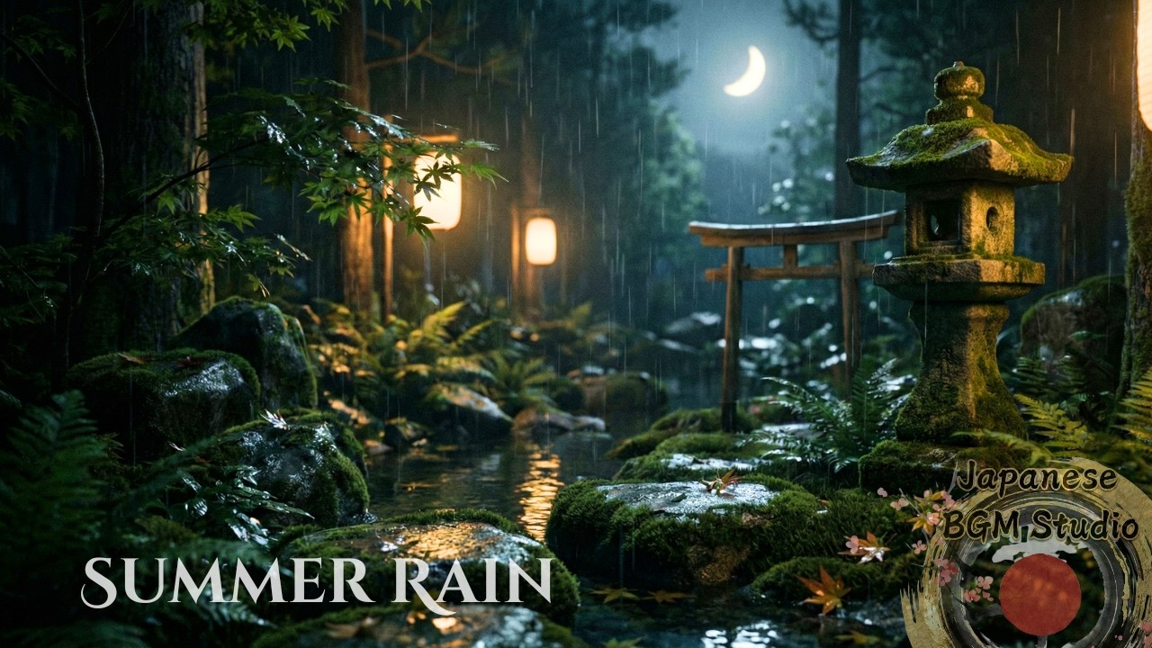 Night Focus Japanese Music 🌙Rainy Shrine Ambience for Work & Deep Concentration