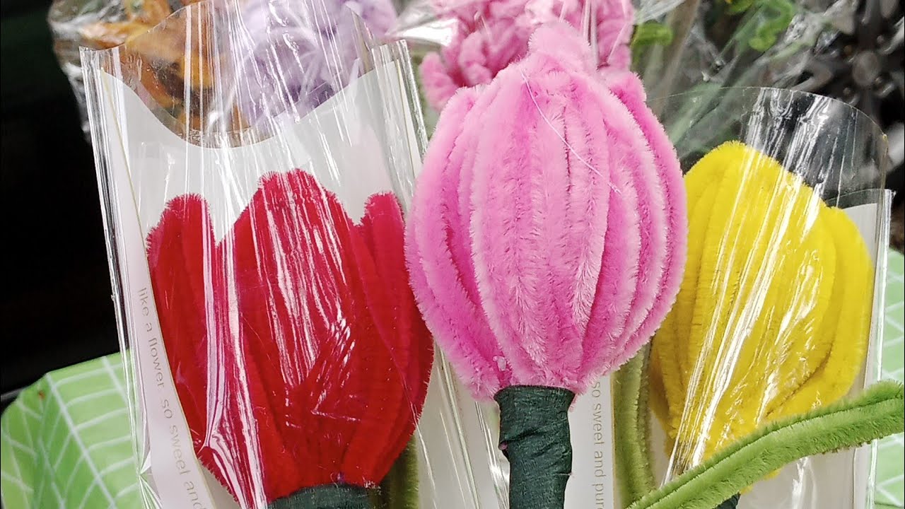 DIY Tulips Flowers Using Fuzzy Wire/Chenille/ Pipe Cleaner