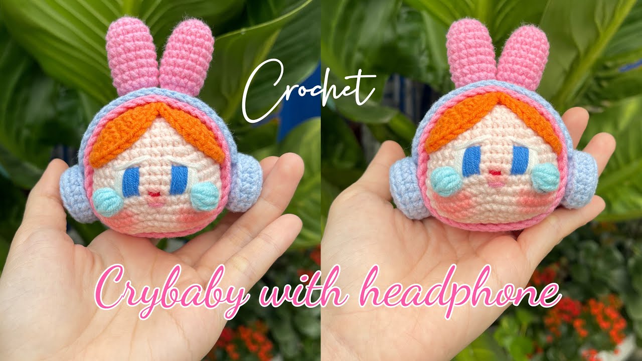 #20 Crochet Crybaby with Headphone - Crochet Crybaby Keychain.