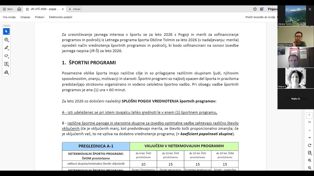Izobraževanje za prijavitelje na JR za sofinanciranje izvajanja LPŠ v občini Tolmin v letu 2026