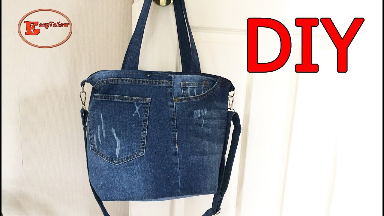 HOW TO MAKE YOUR OWN DENIM ZIPPER CARRY AND SHOULDER TOTE BAG | DENIM TOTE BAG MAKING AT HOME