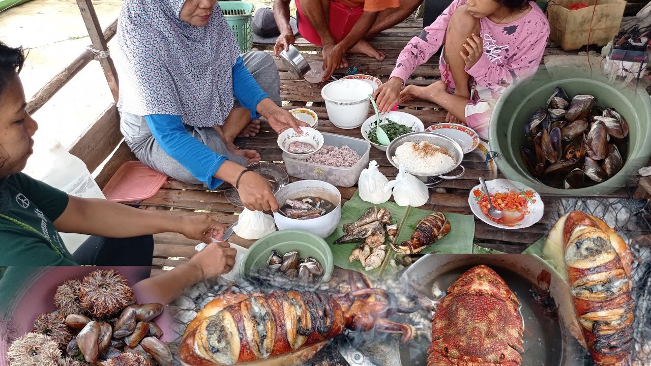 mukbang hasil buruan di saat air surut di pondok nelayan tunas galampa