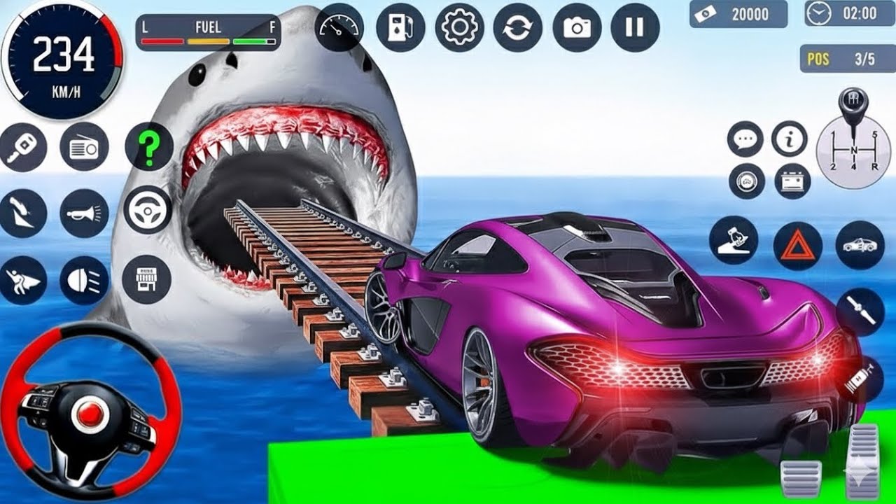 McLaren Swallowed by a MEGALODON 😱 ?! GT Car Stunt Master Race 3D Mega Ramp 