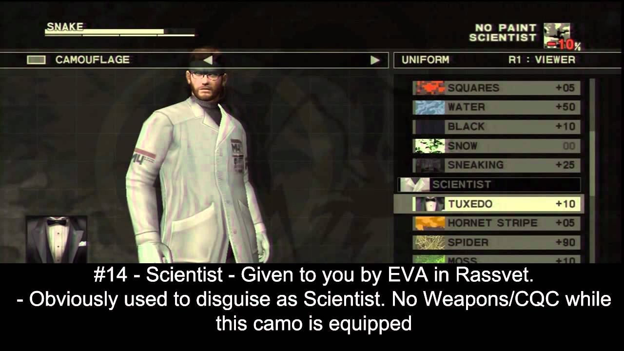 MGS3 HD Edition - All Camouflages/Face Paints with Descriptions