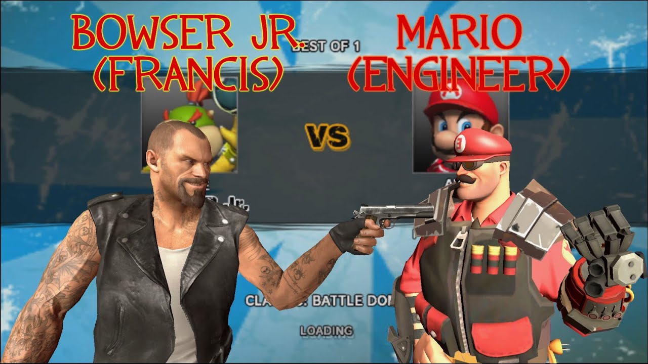 TF2 Mario Strikers Charged: Bowser Jr. (Francis) vs Mario (Engineer)