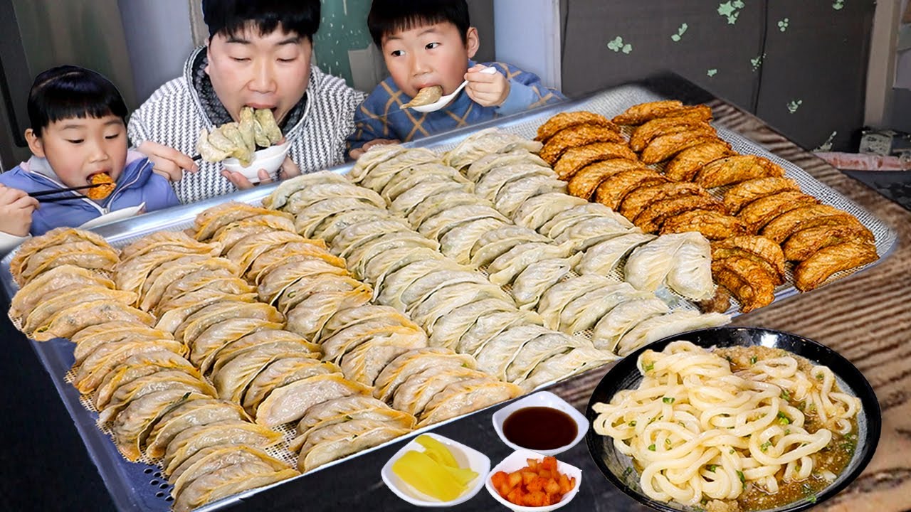제면소에서 만든 군만두 고기만두 김치만두 100개 묵고 우동을 디저트로 먹어보자..