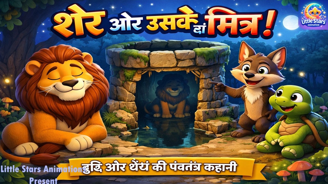 शेर और उसके दो मित्र 🦁🦊🐢 | बुद्धि और धैर्य की अनोखी पंचतंत्र कहानी | Moral Story in Hindi