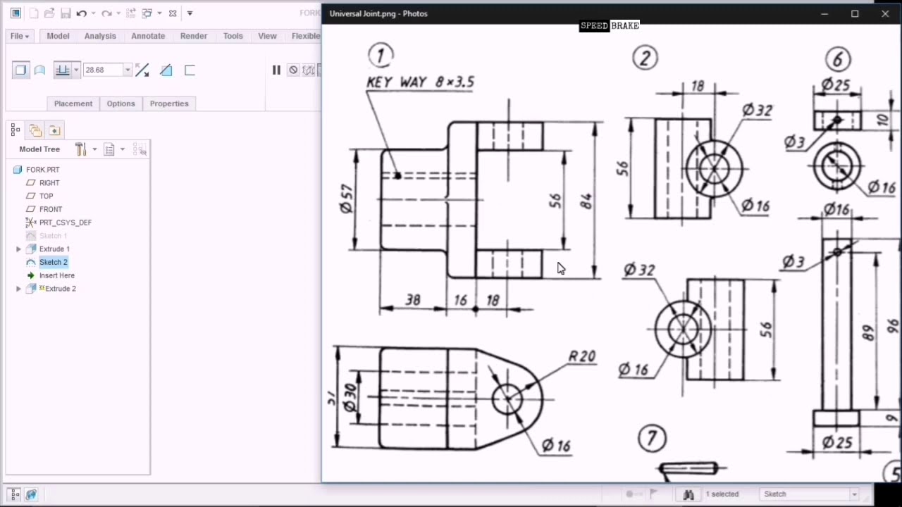Universal Joint in Creo , Creating BoM -Universal Coupling, ME8681 CAD CAM Lab, PTC Creo, Speedbrake