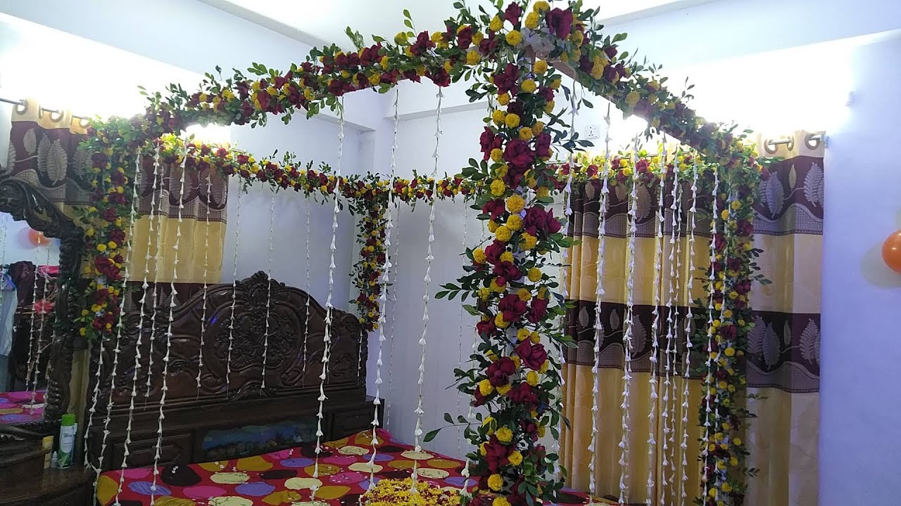 Wedding Bed Decoration Idea with Flowers | Wedding Room Decoration Ideas