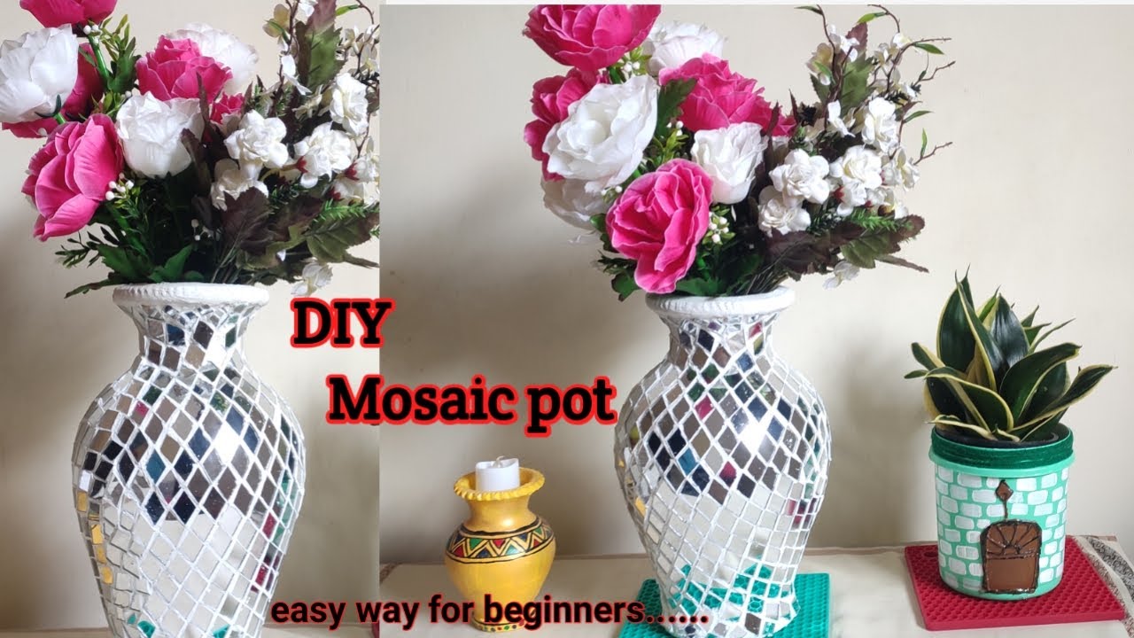 #DIY Mosaic Pot/Mosaic pot for home decor / Mosaic mirror pot / Mirror art work with clay pot