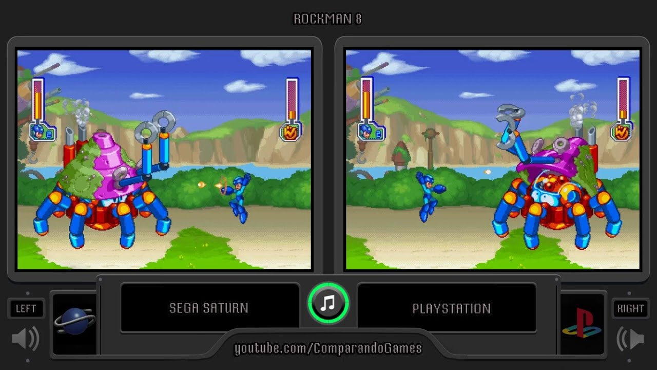 Rockman 8 (Sega Saturn vs Playstation) Side by Side Comparison (Mega Man 8)
