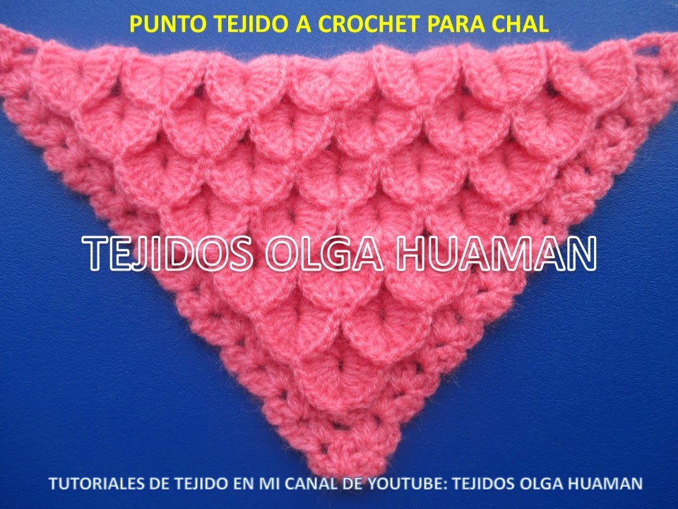 chal triangular tejido a crochet en punto cocodrilo o escamas paso a paso