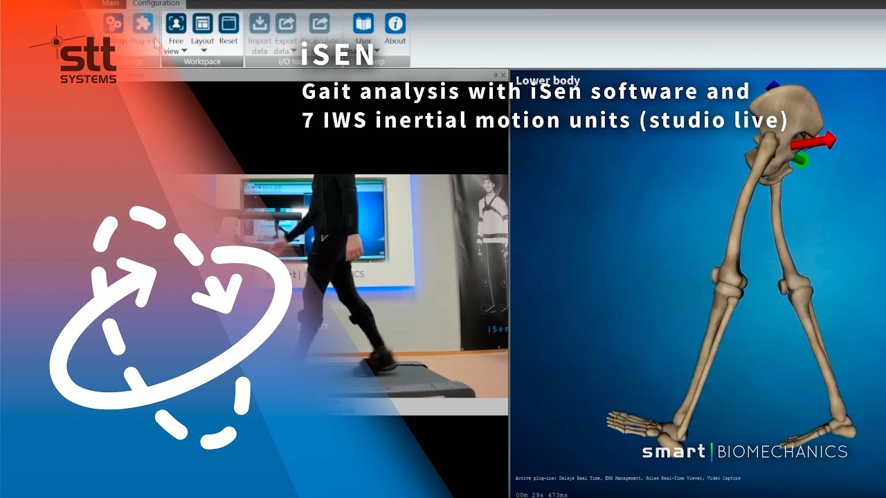 Gait analysis with iSen software and 7 IWS inertial motion units (studio live)