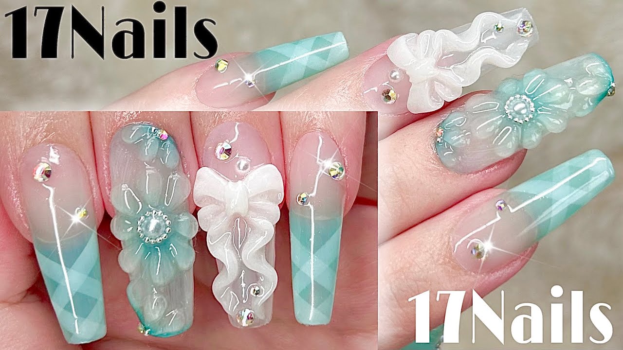 нежно-голубые ногти💖желейные ногти⭐3d ногти💕гелевые ногти
