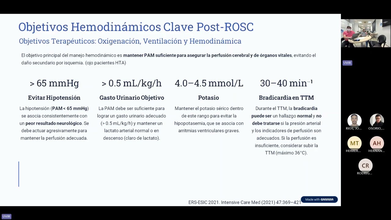 Sesión UVIRESIS 2025-12-11: Cuidados post reanimación cardiopulmonar (RCP)