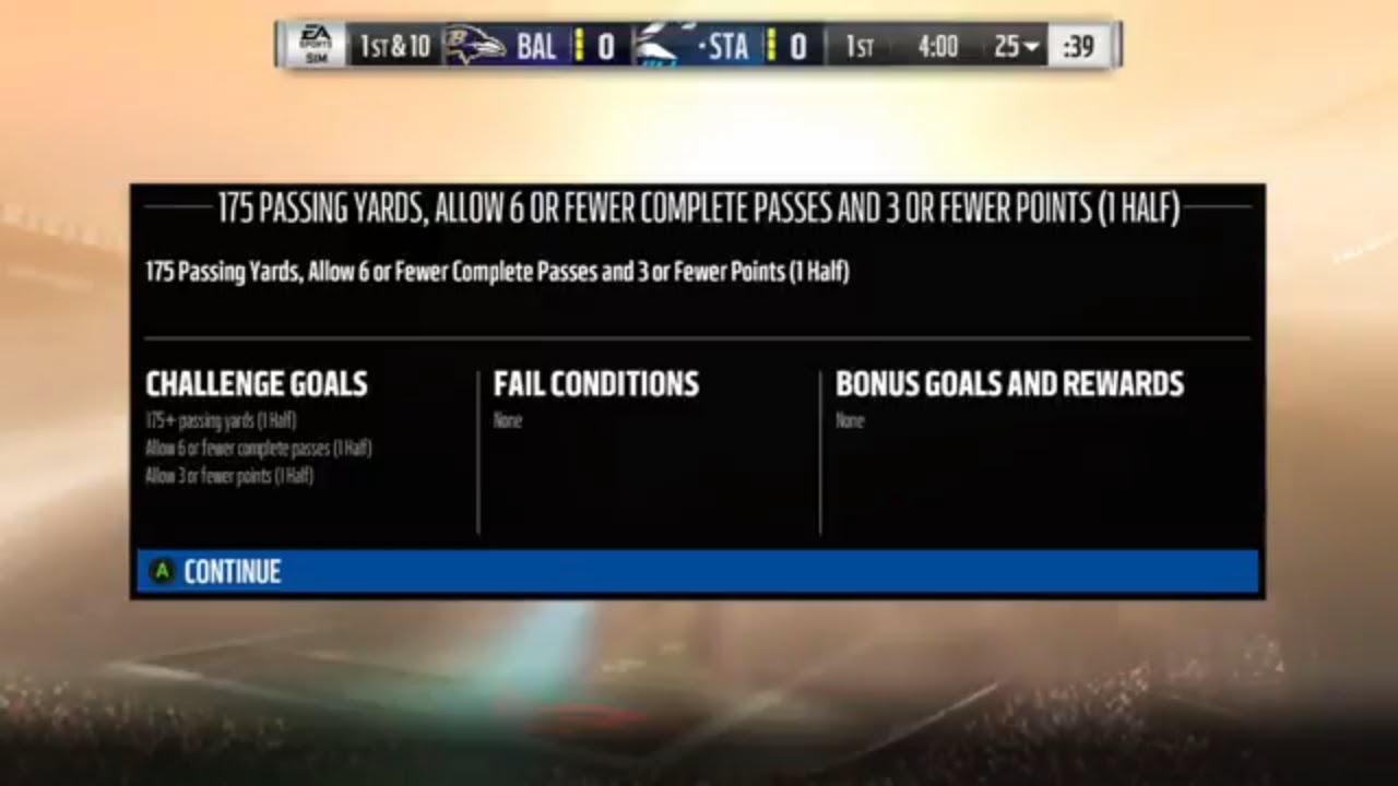 Madden 18 Ultimate Team 175 Passing Yards Allow 6 or Fewer Complete Passes and 3 or Fewer Points