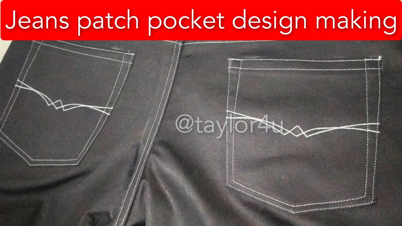 How to sew jeans back patch pocket design | denim pocket