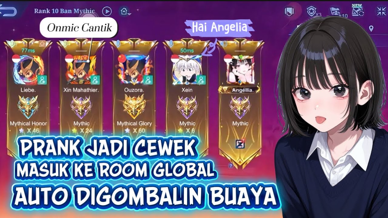 PRANK JADI CEWEK MASUK KE ROOM GLOBAL MLBB | AUTO DI GOMBALIN PARA BUAYA ON MIC 🐊