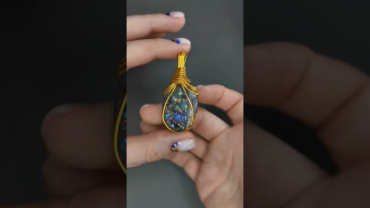 Handmade wire wrapped epoxy resin opal