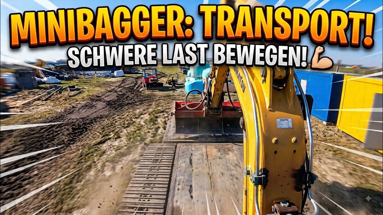 Minibagger Transport zur Baustelle - Mini Excavator Loading and Unloading POV