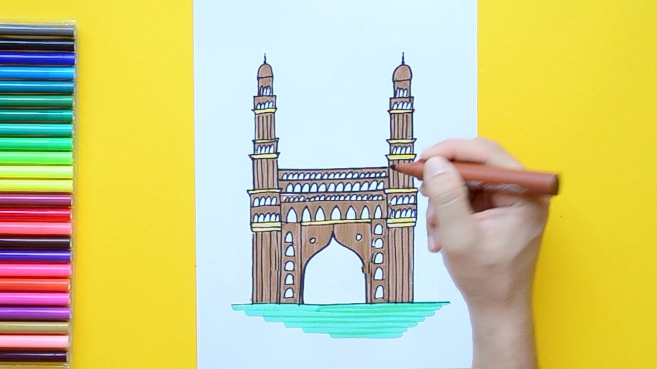 How to draw Char Minar, Hyderabad