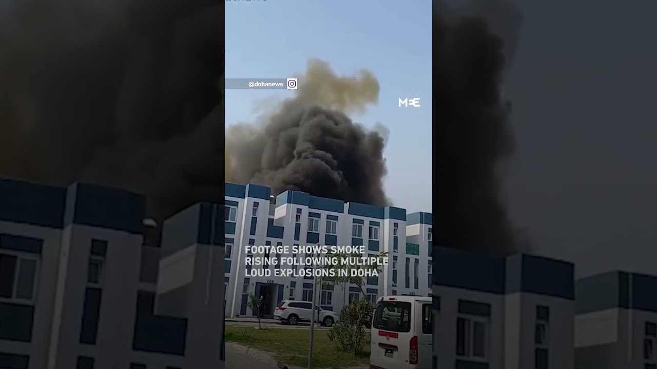 Footage shows smoke rising following multiple loud explosions in Doha