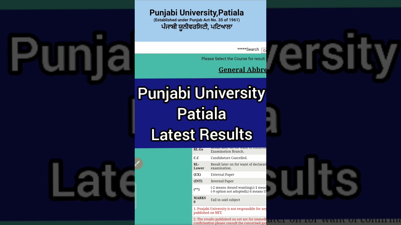 Punjabi University Patiala latest Results