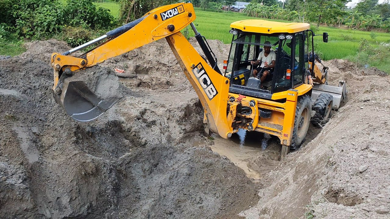 JCB Backhoe Machine Amazing Work on Sandy Place - JCB Making Drain For Wall Construction - Part 5