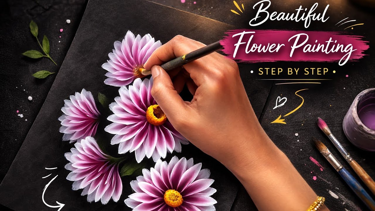 Amazing Flower Painting Technique 🎨 | Step by Step for Beginners