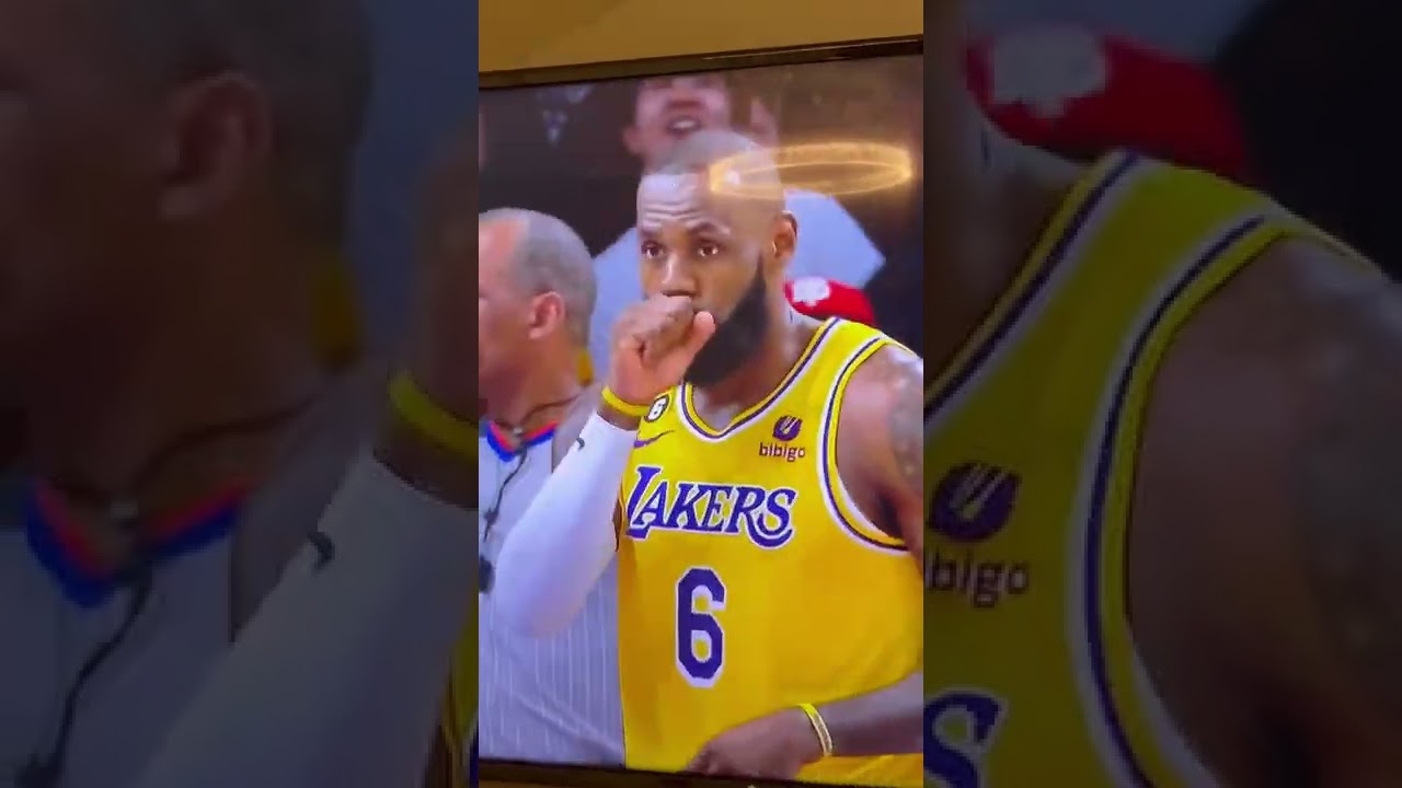 Lebron gets up high but gets called for the goal tend | 