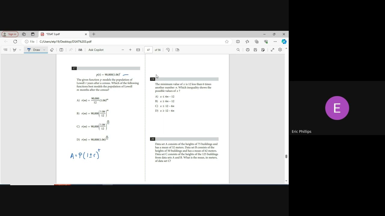 Digital SAT NEW SAT College Board Practice Test 3 Module 2 Math Question #17