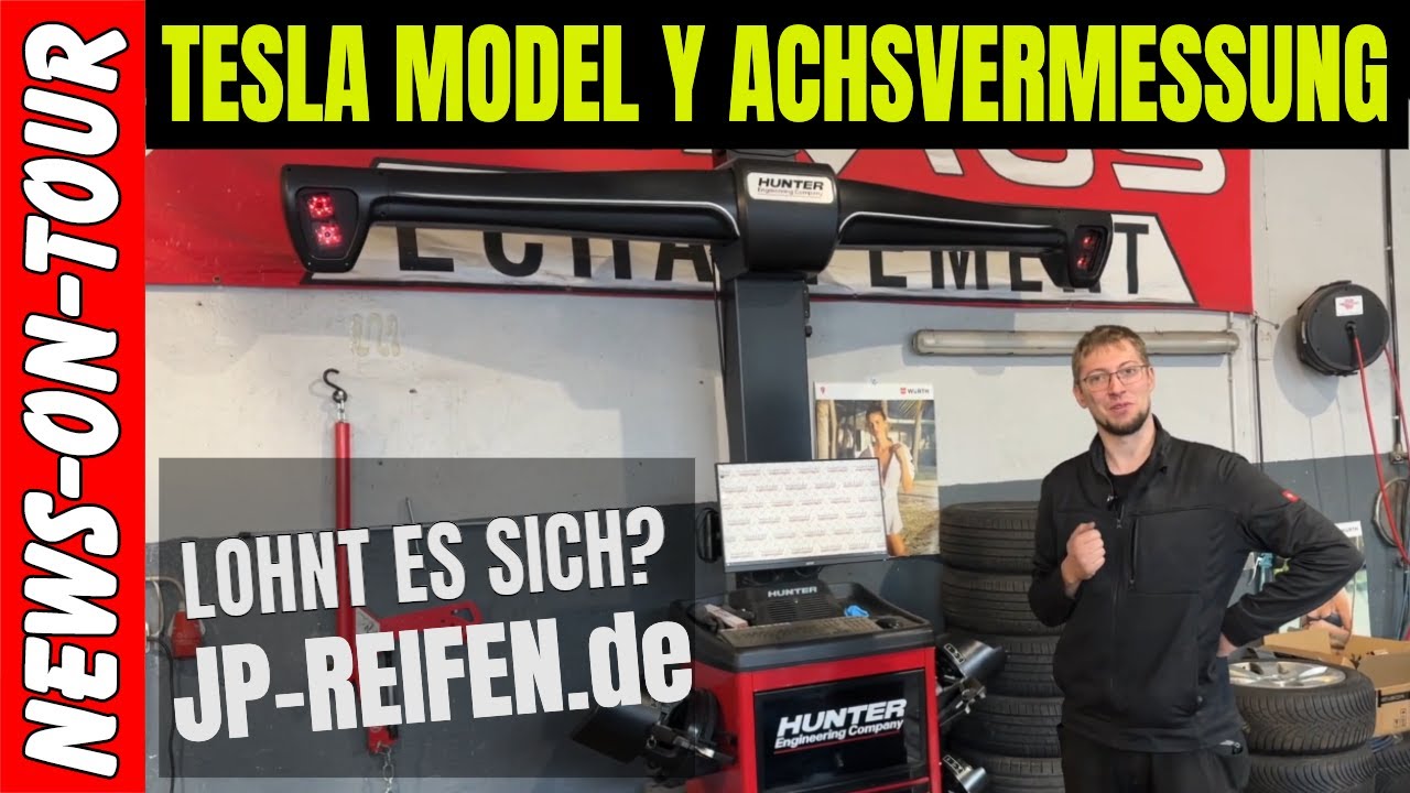Tesla Model Y 3D Achsvermessung! Professionelle Spurvermessung mit Hunter HawkEye Elite am NEUWAGEN