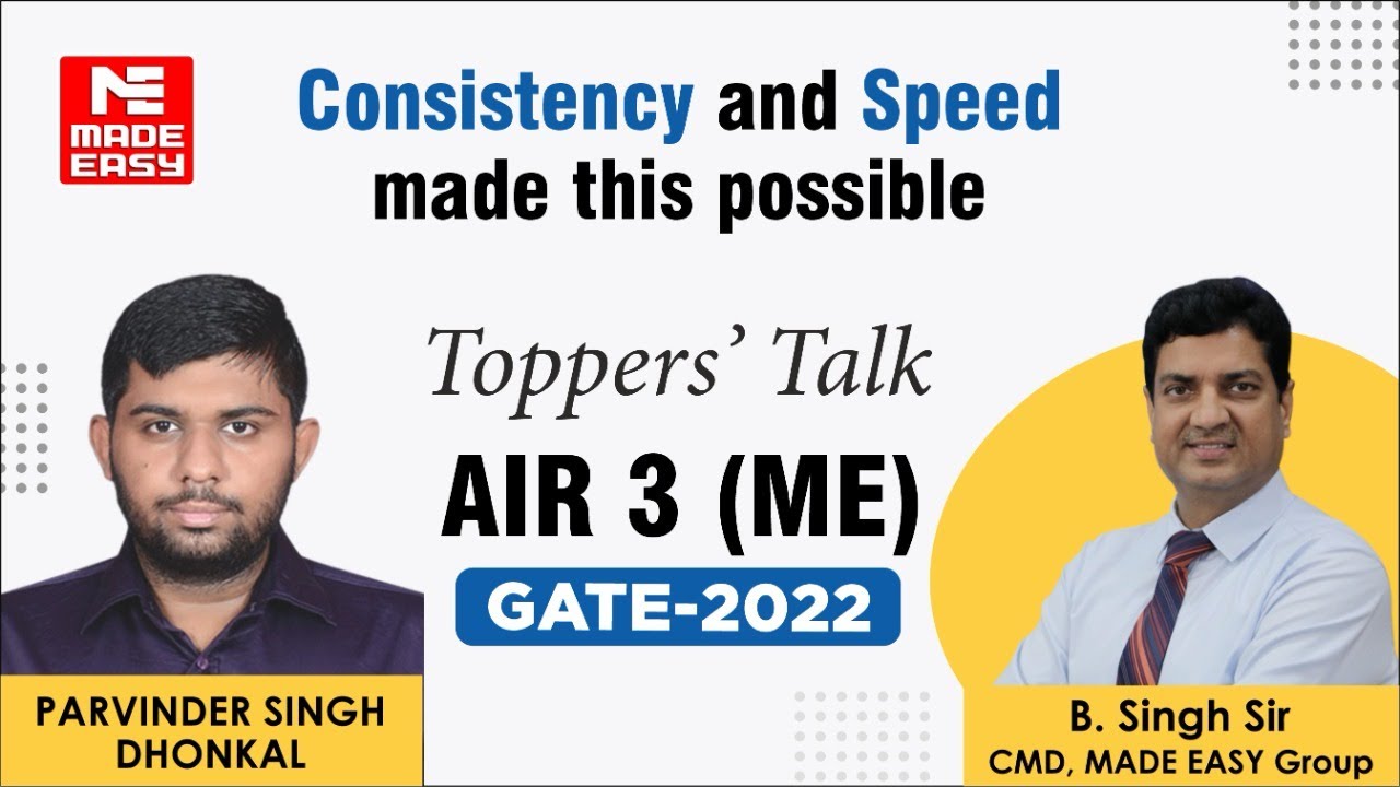 GATE 2022 Topper |Mechanical Engineering |Parvinder Singh Dhonkal | AIR-3 |Toppers' Talk | MADE EASY