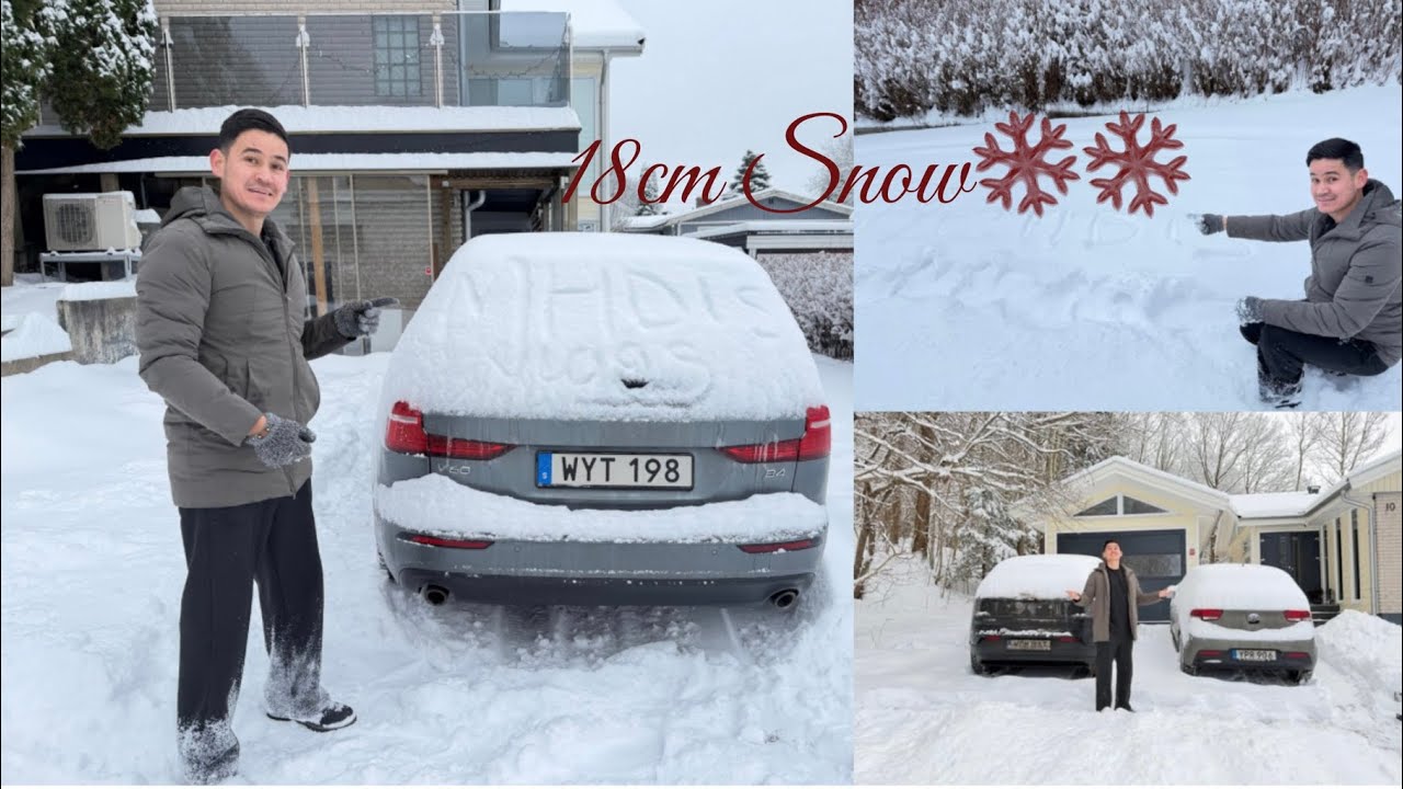 18cm snow❄️|| shovelling|| Sweden|| ignore my pishpish in the video||🇸🇪