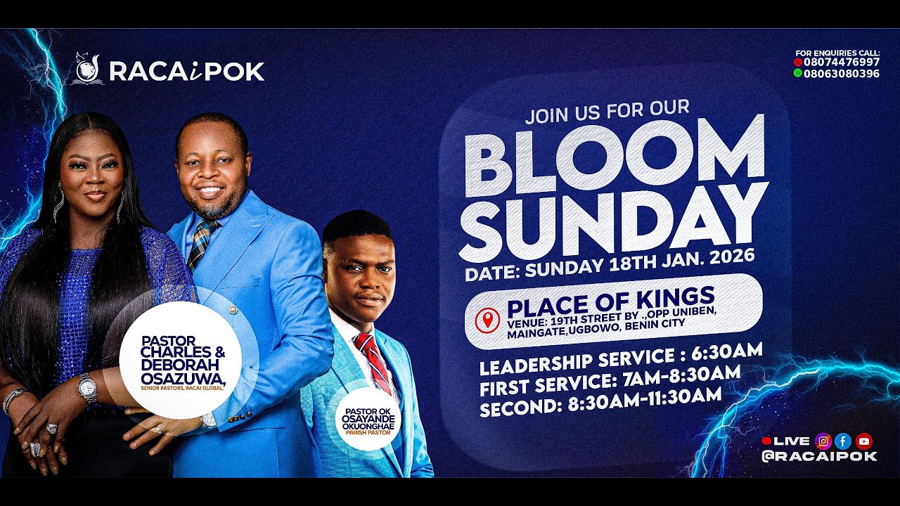 BLOOM SUNDAY || FIRST SERVICE || 18TH JANUARY 2026 || RACAI PLACE OF KINGS.