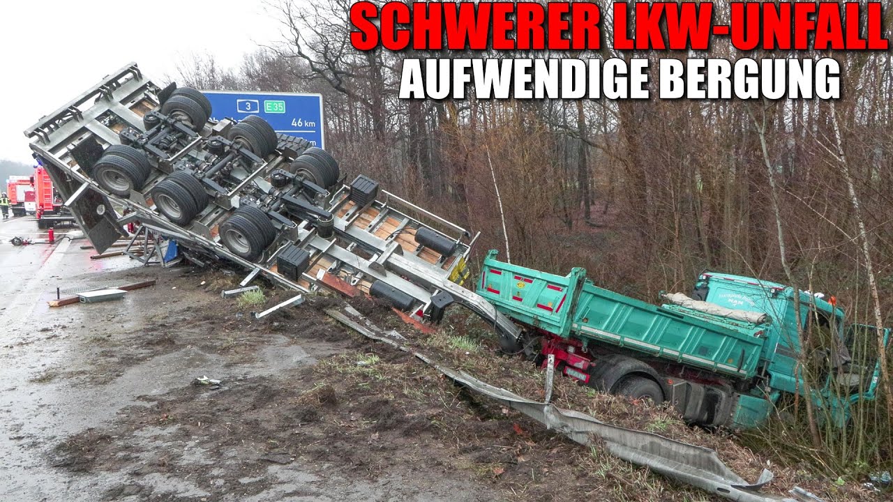 [SCHWERER LKW-UNFALL AUF DER A3!] - Umfangreiche & mehrstündige Bergung des verunglückten Lastwagen