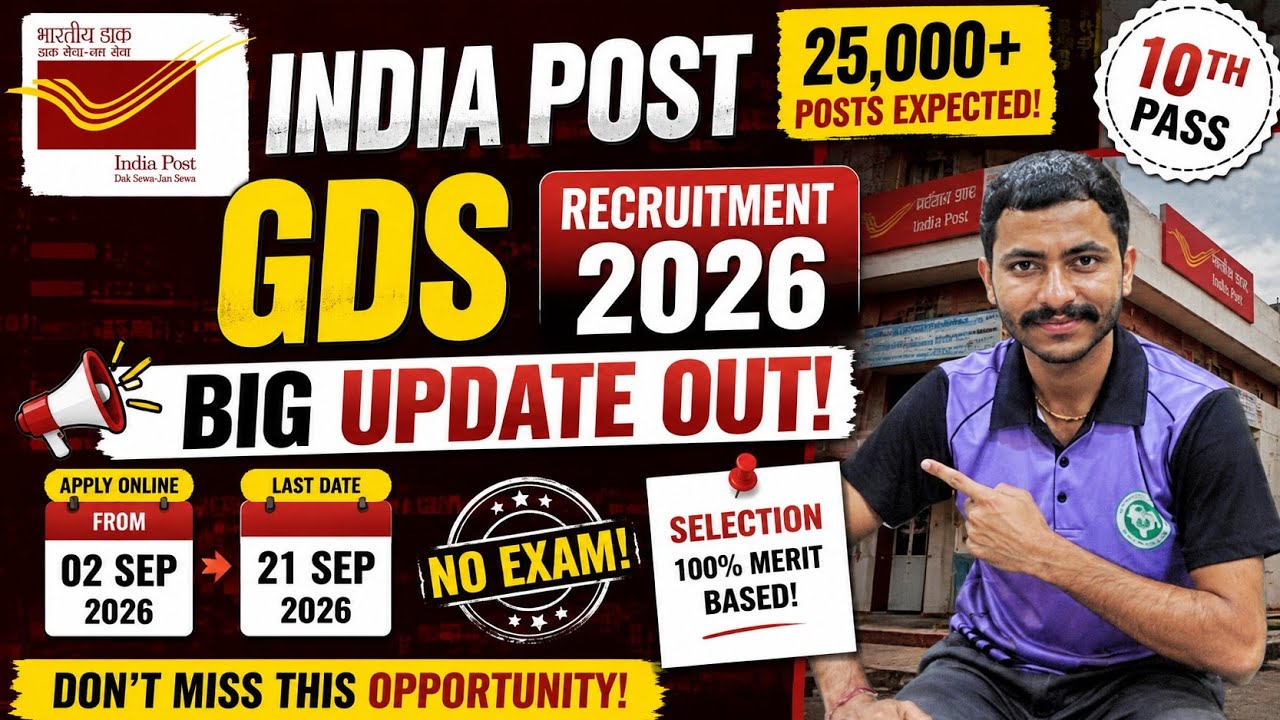 India Post GDS Recruitment 2026 🔥 25,000+ Posts Expected | 10th Pass | No Exam | | Full Details