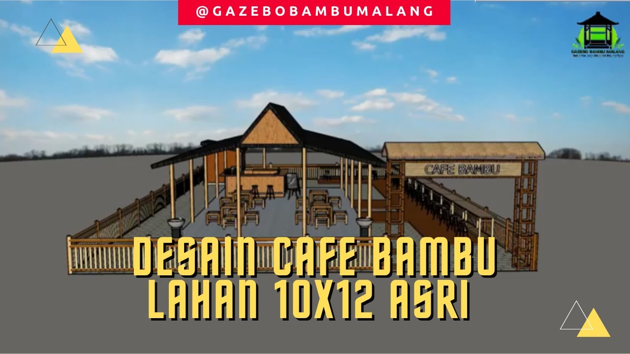 Desain Cafe Bambu minimalis ukuran 12x20M Asri tepi sawah