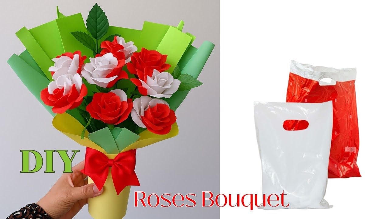 🔥 NEW Realistic DIY Rose🔥| How to Make Flower Bouquet | Plastic Flower banane ka tarika #craft #diy 