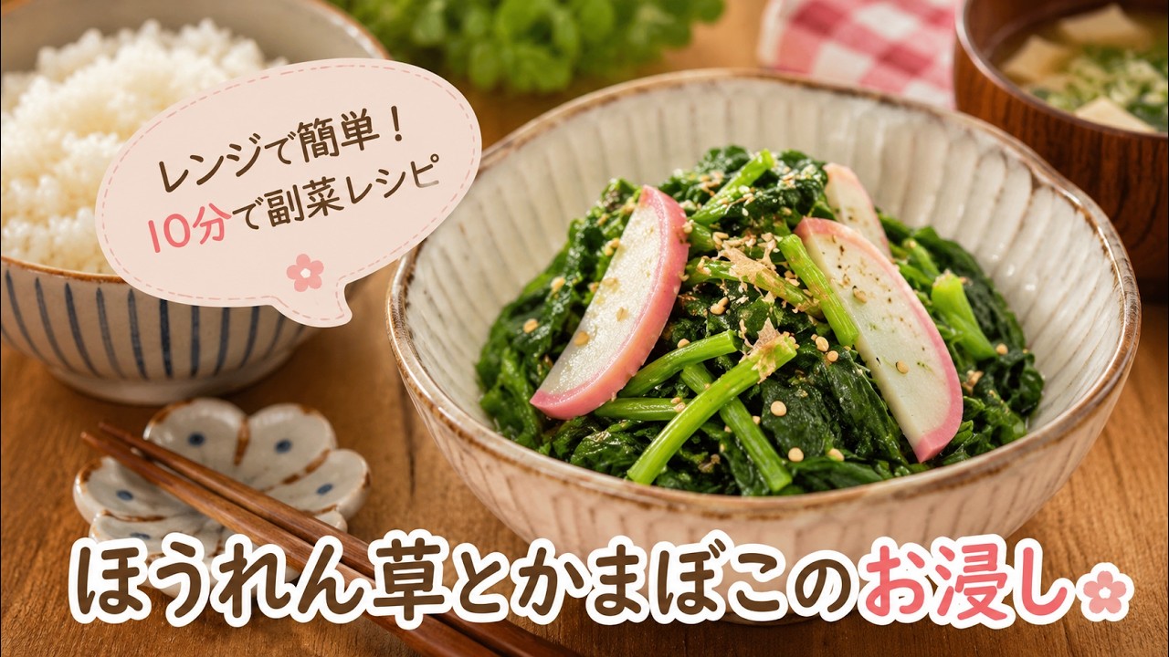 【ほうれん草レシピ】レンジでパパっと簡単！！ほうれん草とかまぼこのお浸しの作り方